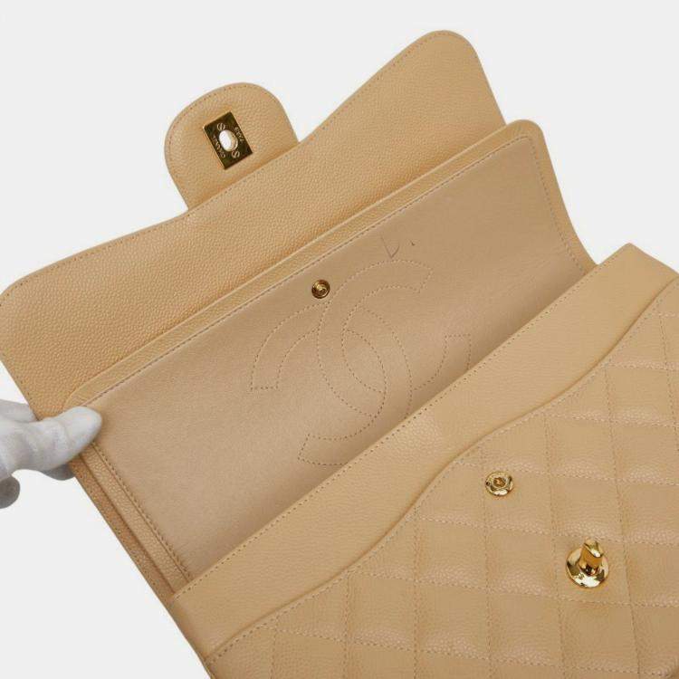 مملوكة مسبقًا Chanel Coco Mark Matelasse 30 Double Flap Chain Shoulder Bag In Beige Caviar Skin