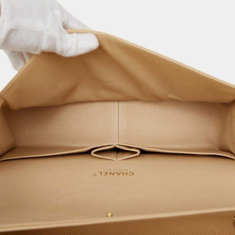 مملوكة مسبقًا Chanel Coco Mark Matelasse 30 Double Flap Chain Shoulder Bag In Beige Caviar Skin