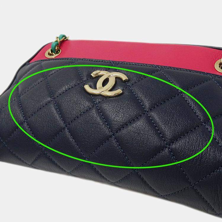 Pre Owned Chanel Matelasse Shoulder Bag Camera Leather Tricolor Blue Pink Green Gold Hardware Chain Mini Small