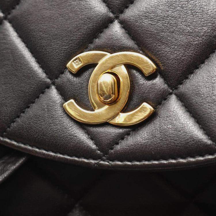 Pre Owned Chanel Matelasse Backpack Bag In Lambskin Leather Black