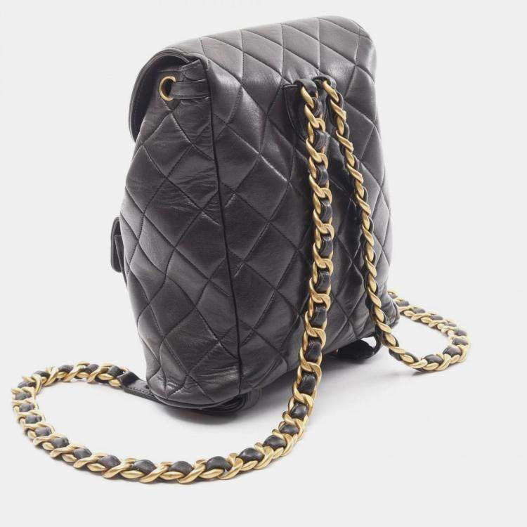 Pre Owned Chanel Matelasse Backpack Bag In Lambskin Leather Black