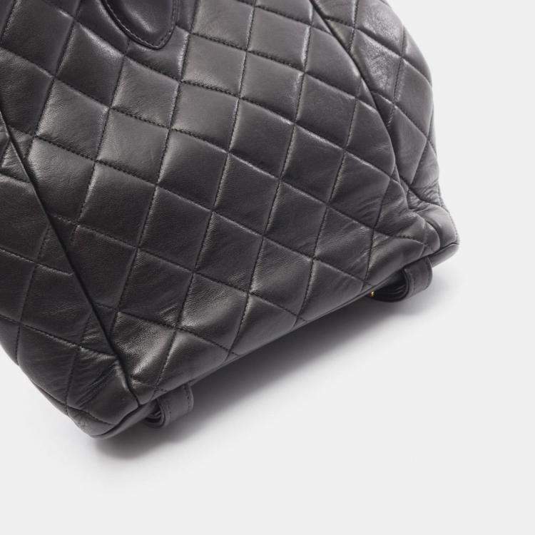 Pre Owned Chanel Matelasse Backpack Bag In Lambskin Leather Black
