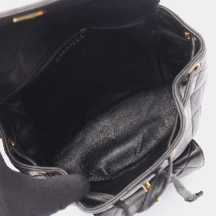 Pre Owned Chanel Matelasse Backpack Bag In Lambskin Leather Black