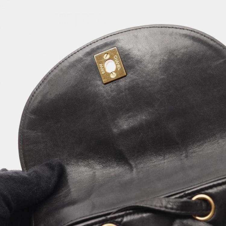 Pre Owned Chanel Matelasse Backpack Bag In Lambskin Leather Black