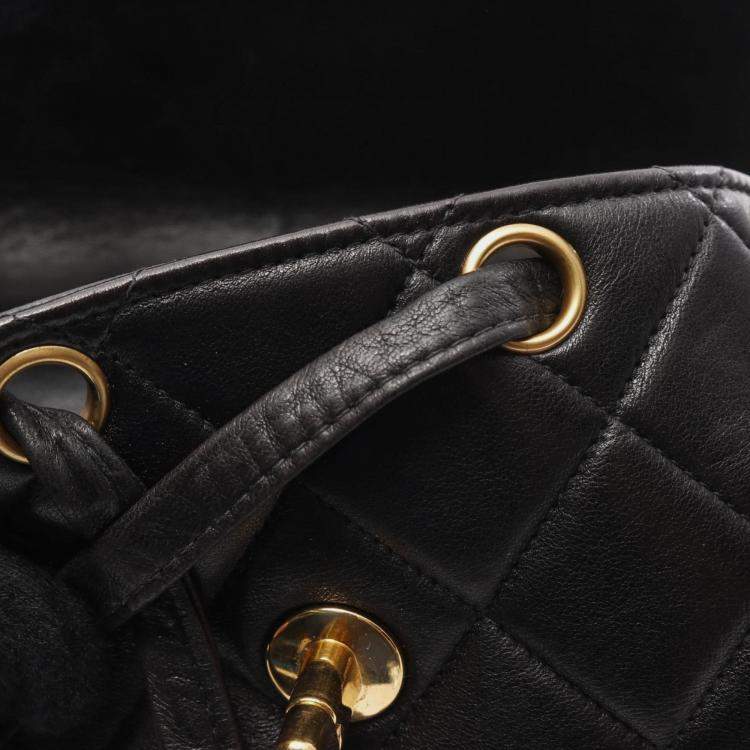 Pre Owned Chanel Matelasse Backpack Bag In Lambskin Leather Black