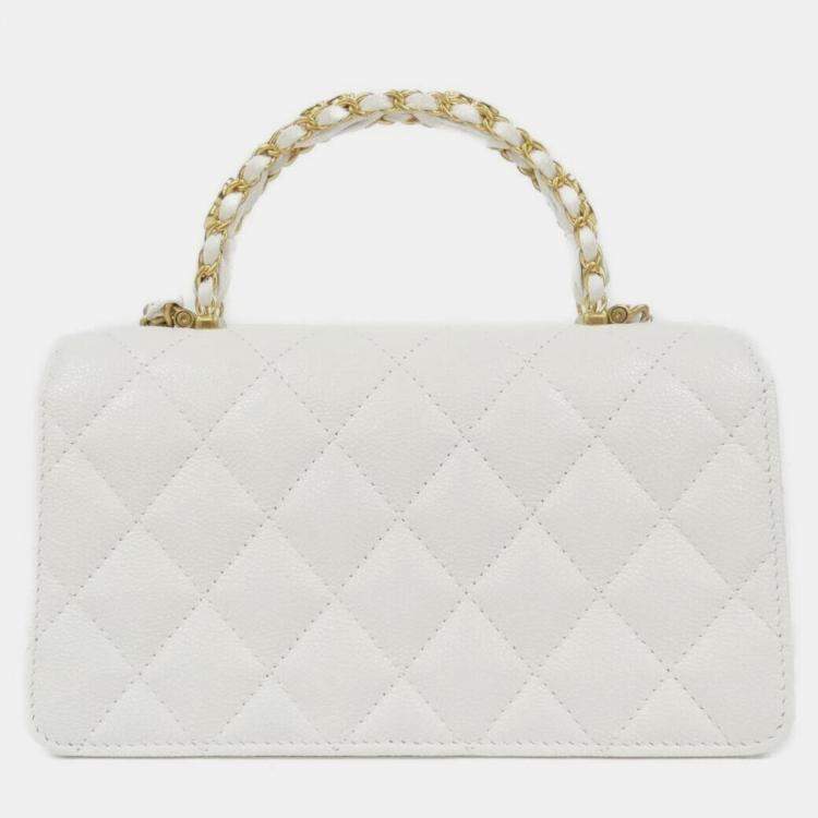 Pre Owned Chanel White Leather Chain Clutch