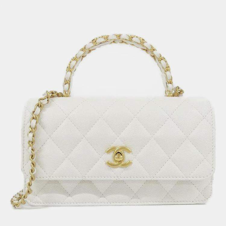 Pre Owned Chanel White Leather Chain Clutch