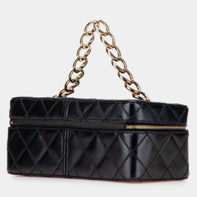 Pre Owned Chanel Matelasse Coco Mark Chain Vanity Bag In Black Leather