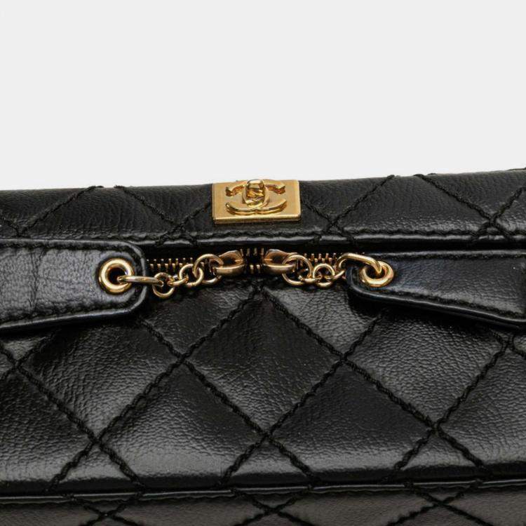 Pre Owned Chanel Matelasse Coco Mark Chain Vanity Bag In Black Leather