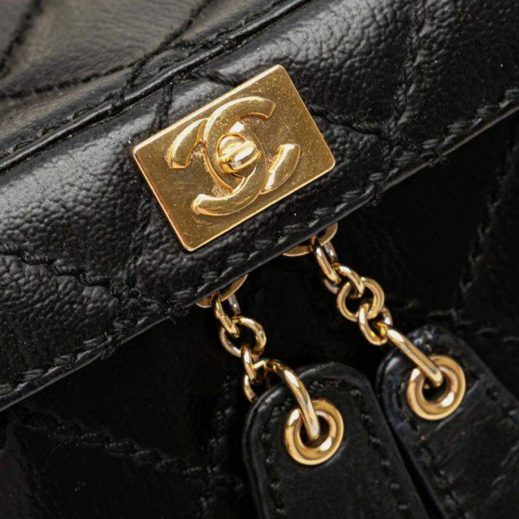 Pre Owned Chanel Matelasse Coco Mark Chain Vanity Bag In Black Leather
