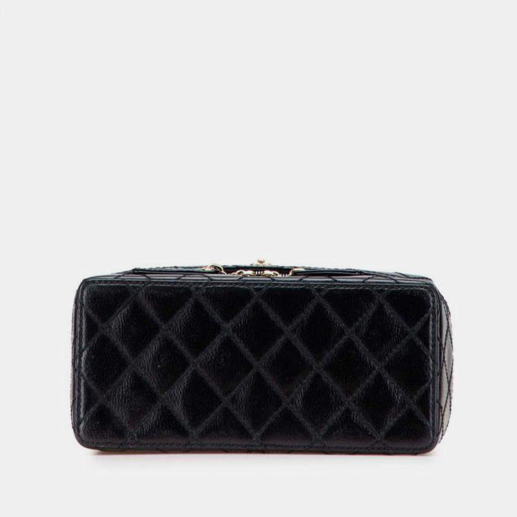 Pre Owned Chanel Matelasse Coco Mark Chain Vanity Bag In Black Leather