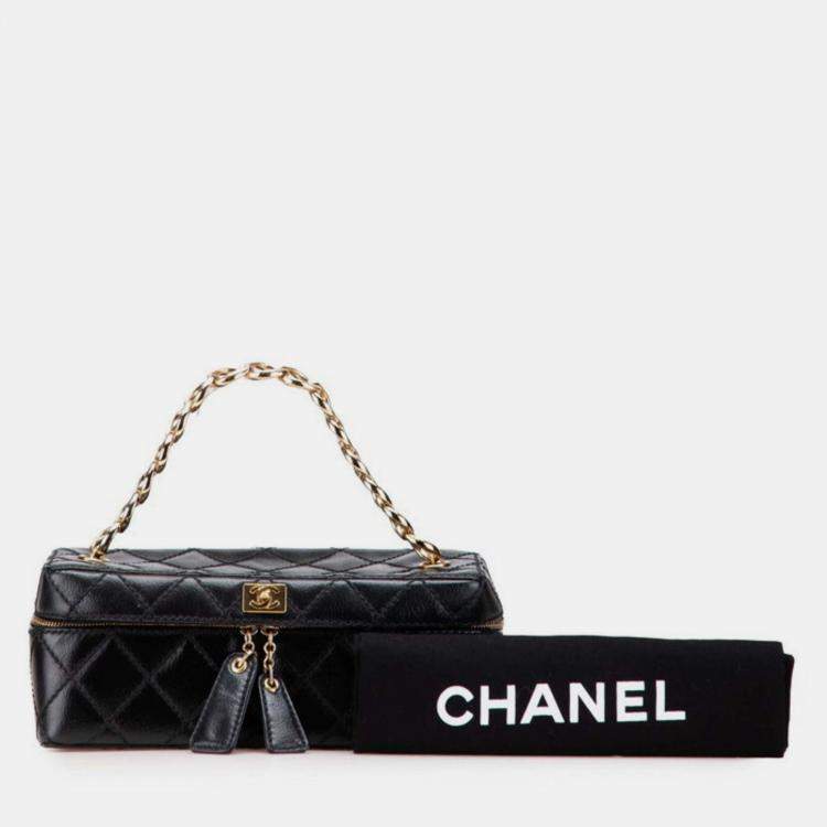 Pre Owned Chanel Matelasse Coco Mark Chain Vanity Bag In Black Leather