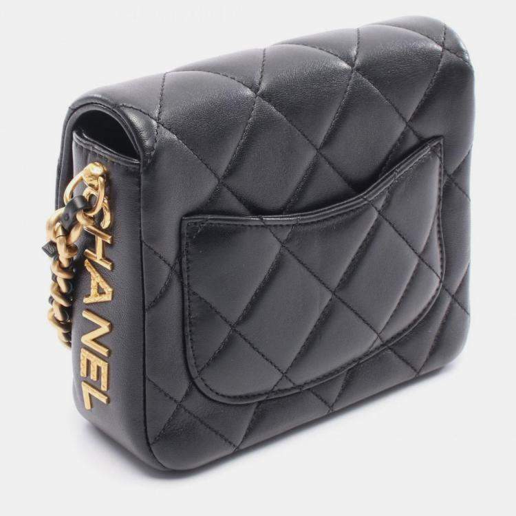 Pre Owned Chanel Matelasse Shoulder Bag Lambskin Leather Black