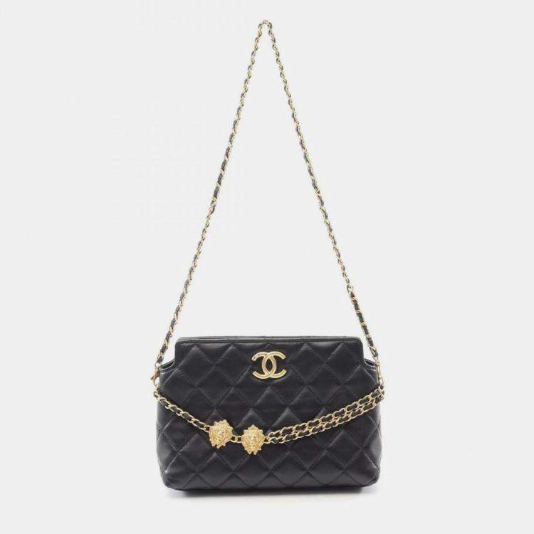 Pre Owned Chanel Matelasse Shoulder Bag Lambskin (Sheepskin) Black
