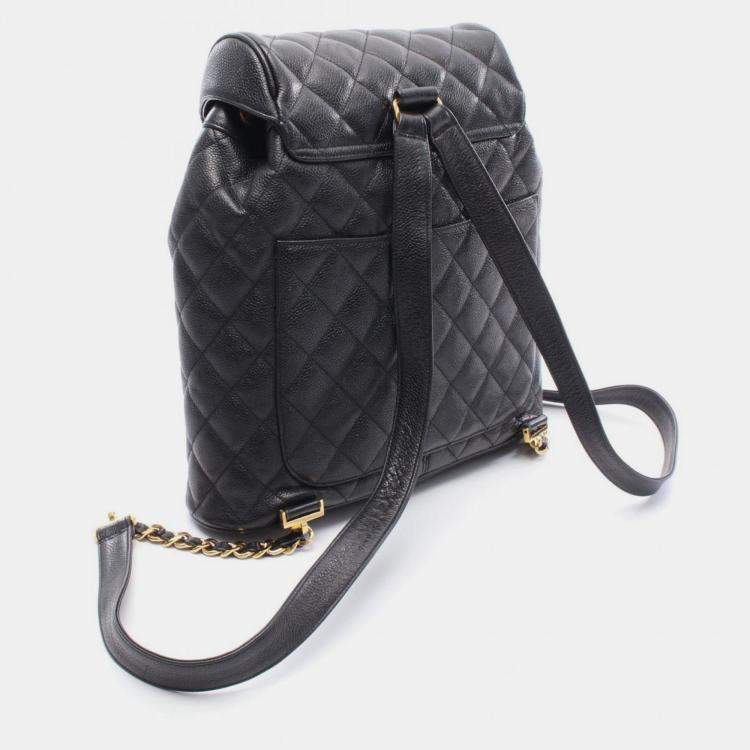 Pre Owned Chanel Matelasse Backpack Bag In Calfskin Leather Black