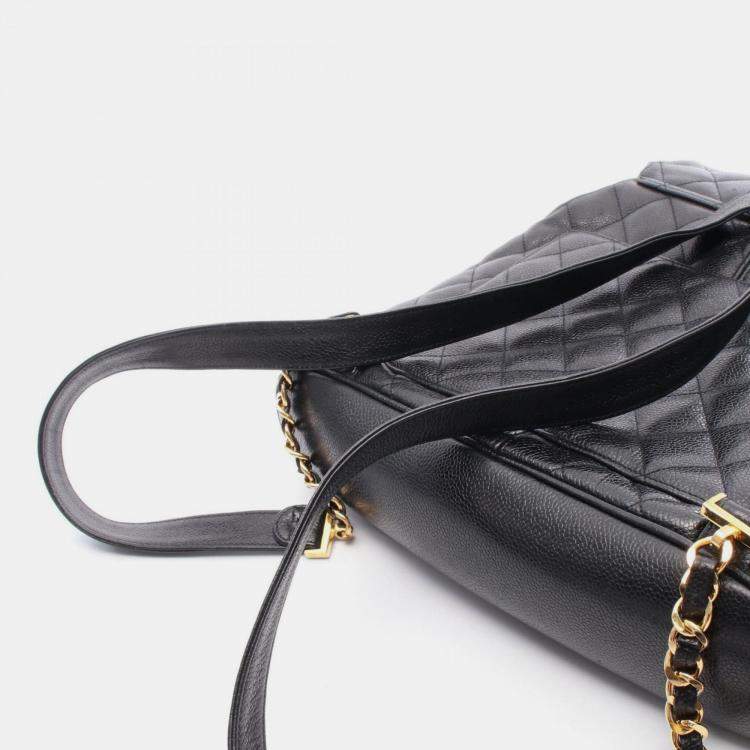 Pre Owned Chanel Matelasse Backpack Bag In Calfskin Leather Black