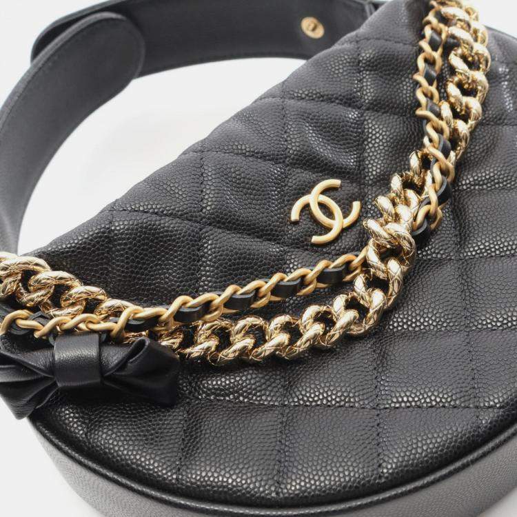 Pre Owned Chanel Matelasse Handbag Calfskin Leather Black