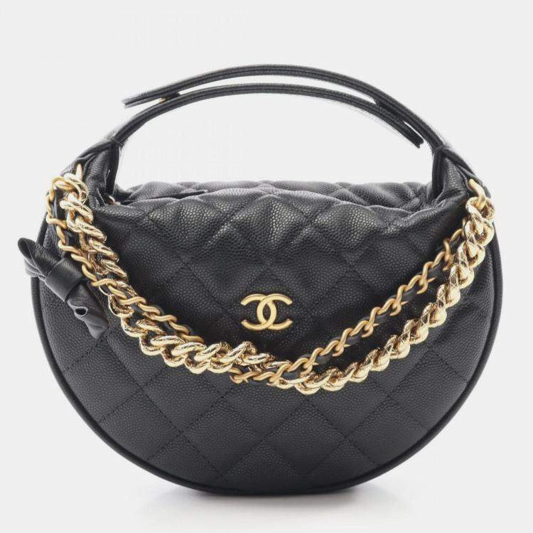 Pre Owned Chanel Matelasse Handbag Calfskin Leather Black