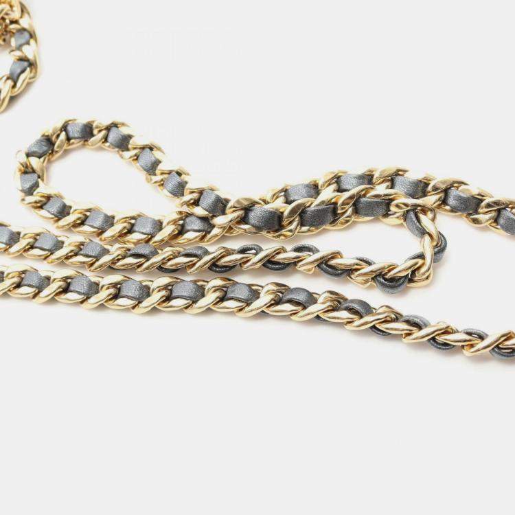 Pre Owned Chanel Matelasse Coco Mark Shoulder Bag Leather Gray