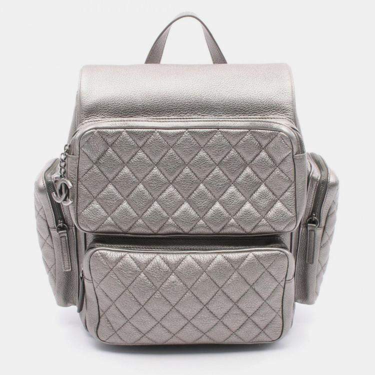 Pre Owned Chanel Matelasse Backpack Leather Silver