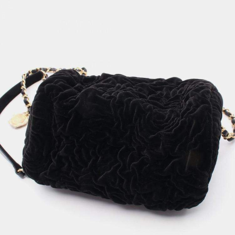 Pre Owned Chanel Camellia Shoulder Bag Leather And Velvet Black