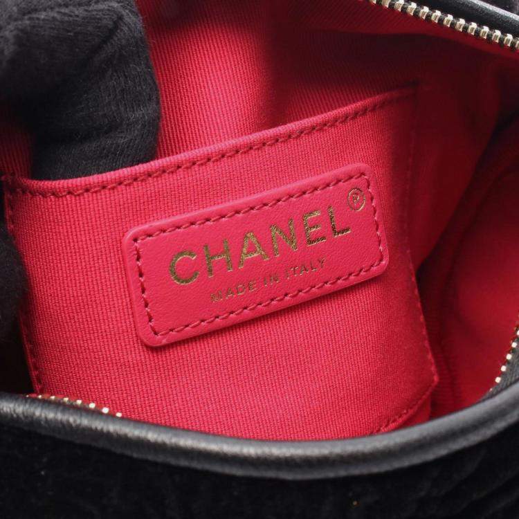 Pre Owned Chanel Camellia Shoulder Bag Leather And Velvet Black