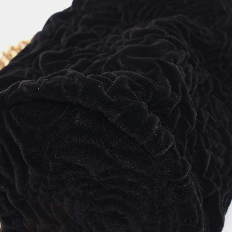 Pre Owned Chanel Camellia Shoulder Bag Leather And Velvet Black