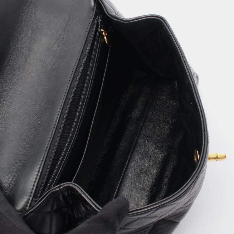 Pre Owned Chanel Matelasse Top Handle Bag Lambskin Leather Black