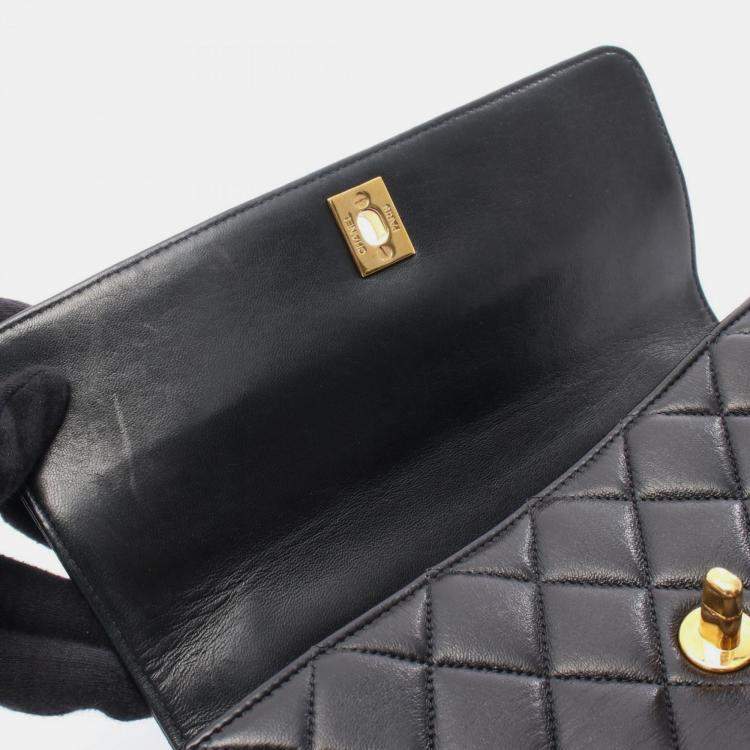 Pre Owned Chanel Matelasse Top Handle Bag Lambskin Leather Black