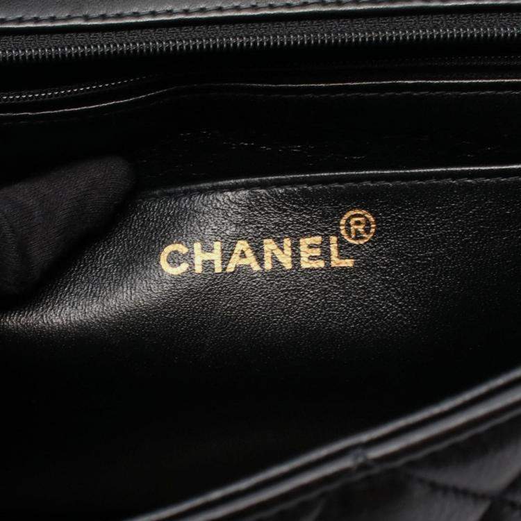 Pre Owned Chanel Matelasse Top Handle Bag Lambskin Leather Black
