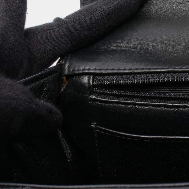 Pre Owned Chanel Matelasse Top Handle Bag Lambskin Leather Black