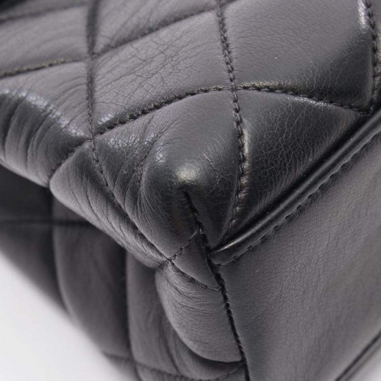 Pre Owned Chanel Matelasse Top Handle Bag Lambskin Leather Black