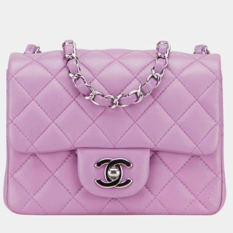 Pre Owned Chanel Matelasse Coco Mark Single Flap Chain Shoulder Bag In Purple Lambskin