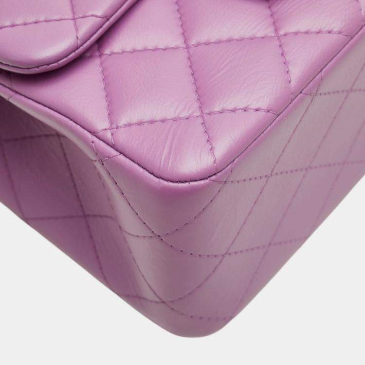 Pre Owned Chanel Matelasse Coco Mark Single Flap Chain Shoulder Bag In Purple Lambskin