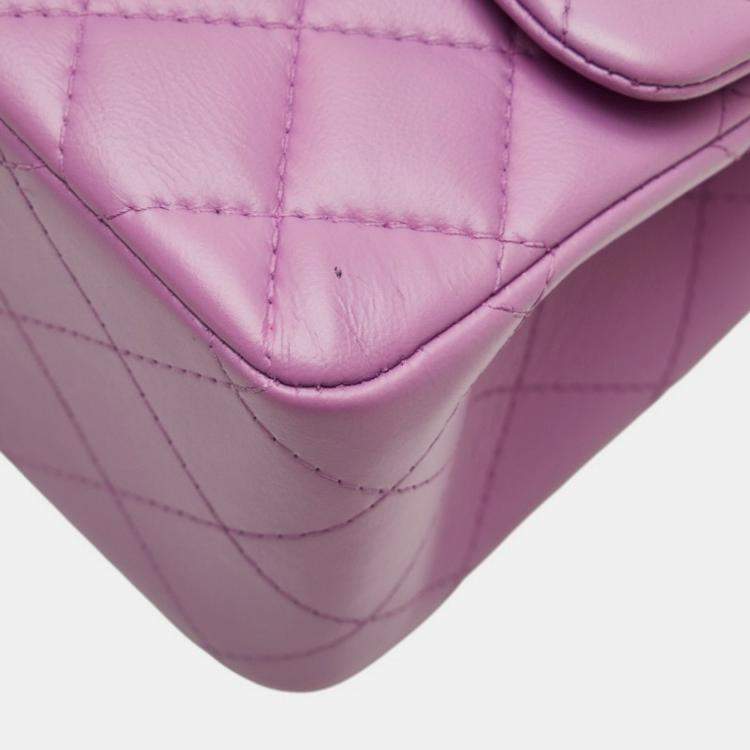 Pre Owned Chanel Matelasse Coco Mark Single Flap Chain Shoulder Bag In Purple Lambskin
