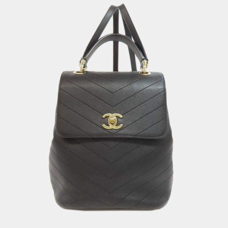 Pre Owned Chanel V-Stitch Coco Mark Backpack/Daypack Calfskin