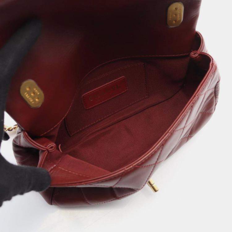 Pre Owned Chanel Matelasse Shoulder Bag Lambskin Leather Bordeaux