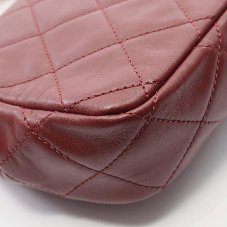 Pre Owned Chanel Matelasse Shoulder Bag Lambskin Leather Bordeaux