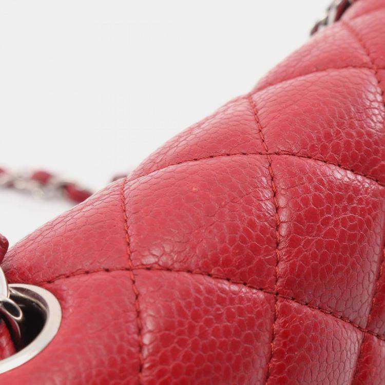 Pre Owned Chanel Mini Matelasse Shoulder Bag Leather Grained Calfskin Red
