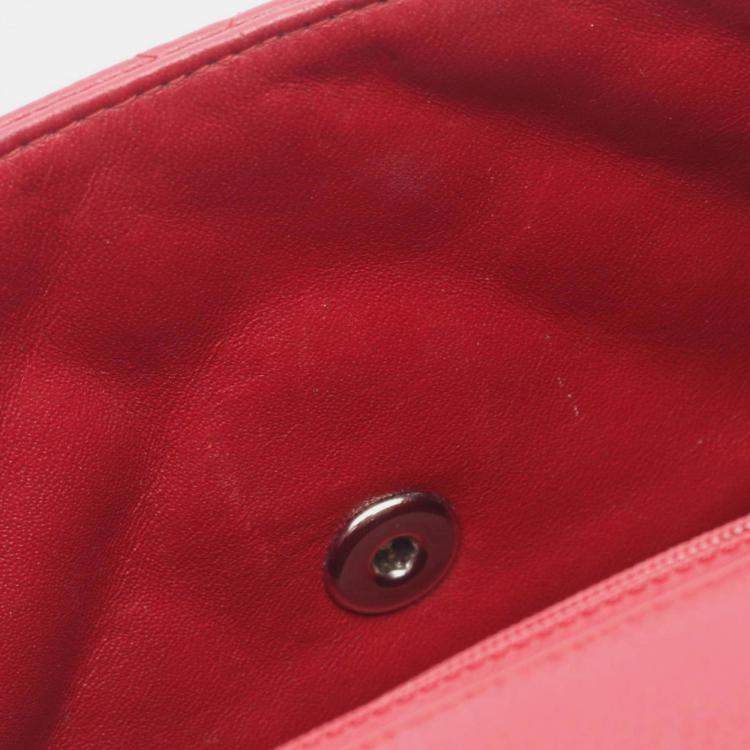Pre Owned Chanel Mini Matelasse Shoulder Bag Leather Grained Calfskin Red