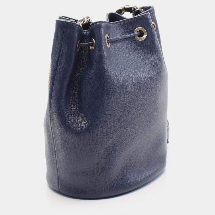 مملوكة مسبقًا Chanel Deauville Shoulder Bag Leather Grained Calfskin Navy