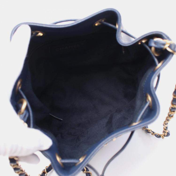 مملوكة مسبقًا Chanel Deauville Shoulder Bag Leather Grained Calfskin Navy