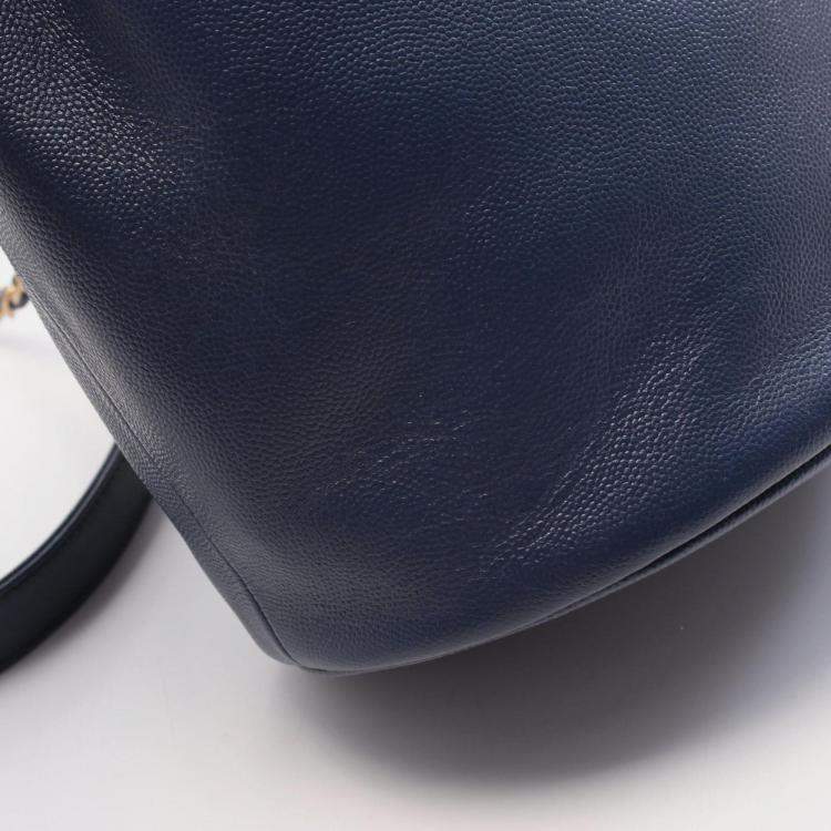 مملوكة مسبقًا Chanel Deauville Shoulder Bag Leather Grained Calfskin Navy