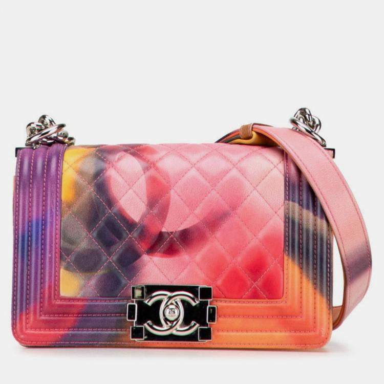 مملوكة مسبقًا Chanel Boy Chanel Coco Mark Chain Shoulder Bag Handbag Pink Multicolor Lambskin