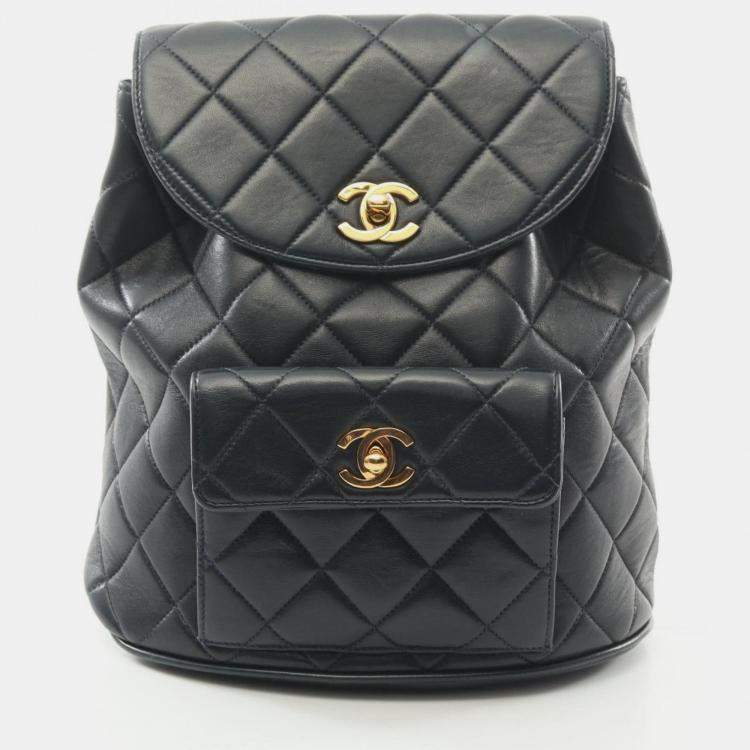 Pre Owned Chanel Matelasse Backpack Lambskin (Sheepskin) Black