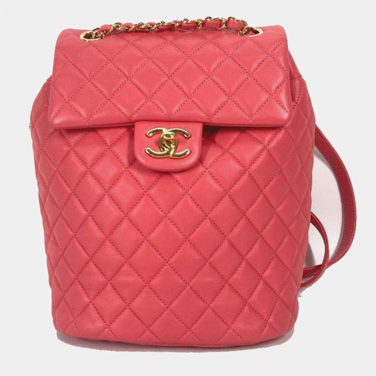 Pre Owned Chanel Cc Coco Mark Matelasse Quilted Backpack In Lambskin Pink