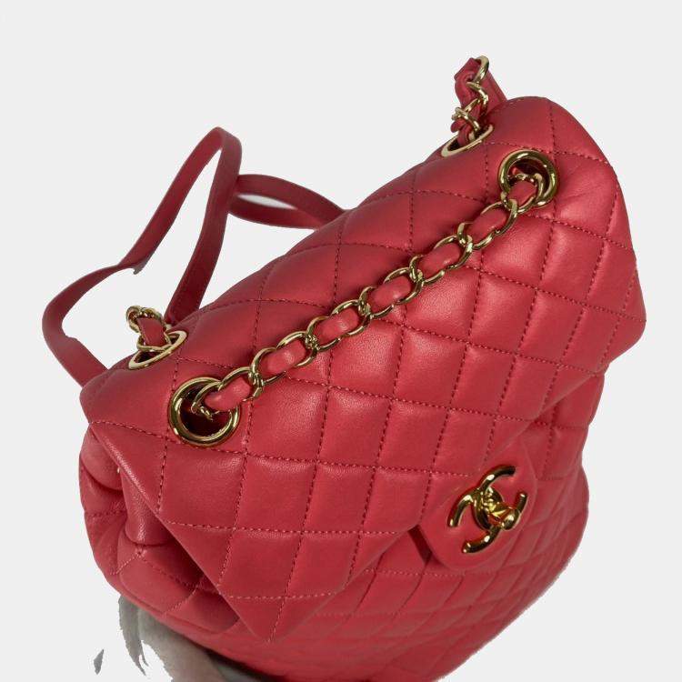 Pre Owned Chanel Cc Coco Mark Matelasse Quilted Backpack In Lambskin Pink