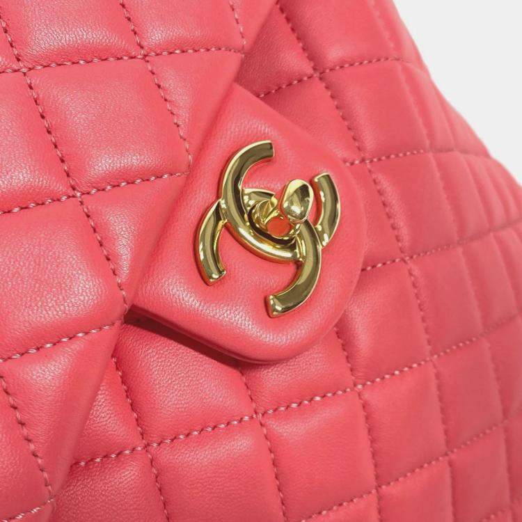 Pre Owned Chanel Cc Coco Mark Matelasse Quilted Backpack In Lambskin Pink