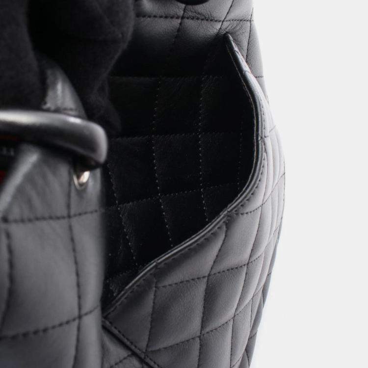 Pre Owned Chanel Cambon Line Small Tote Bag Leather Black And White