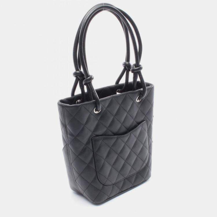 Pre Owned Chanel Cambon Line Small Tote Bag Leather Black And White